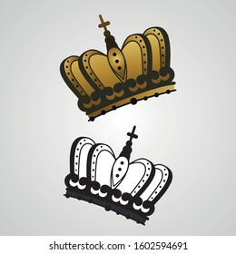 Golden Crown With Gradient Mesh & black & white crown, Vector Illustration