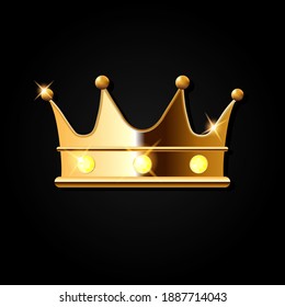 Corona dorada con malla gradiente y gemas. Ilustración vectorial aislada en el fondo negro.
