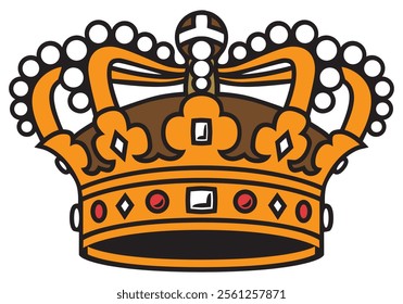 Golden Crown With Gradient Mesh, Vector Illustration