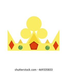 Golden crown with green gemstones and diamonds. Luxury prince jewelry medieval gold crown royalty shiny nobility authority decoration. Design emperor majestic gold crown queen vector.