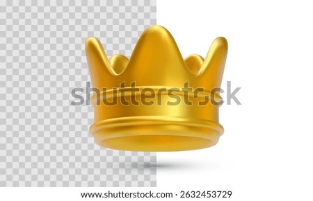 Golden Crown Icon In Glossy 3D Style On Transparent And White Background. Symbol Of Royalty, Power, Achievement Or Ranking In Games, Awards Or Leadership. Vector Illustration.