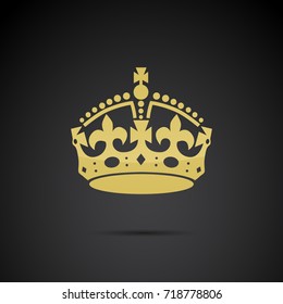 Golden crown icon isolated on black background. Vector art.