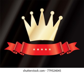 Golden Crown icon with red ribbon vector