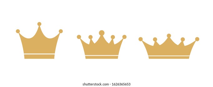 Golden crown icons collection. Royal, luxury symbols. King, queen, princess crown set. Premium awards. Royal, deluxe symbols. Queen signs. Vector illustration