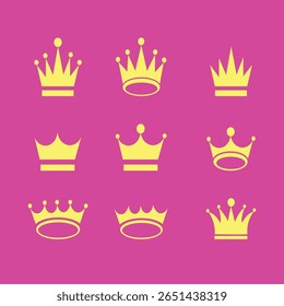 Golden crown icons set isolated.crown icon.