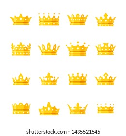 Golden crown icons. Vector illustration. Isolated on white background.