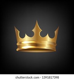 Golden Crown Isolated Black Background With Gradient Mesh, Vector Illustration