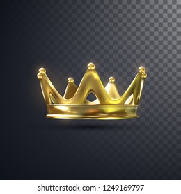 Golden crown isolated on transparent background. Realistic vector illustration. Monarchy sign. Royal symbol