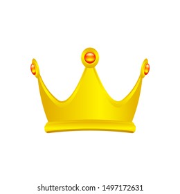 golden crown isolated on white, circle crown gold icon, vintage golden crown luxury for ornament royal king or queen, crown gold symbol and diamond jewelry decoration