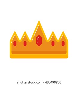 Golden crown isolated on a white background. Yellow crown on light backdrop with highlights. Vector illustration object isolated with reflection and jewelry. Treasure King and Queen. Precious items.