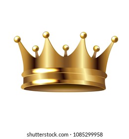 Golden Crown Isolated White Background With Gradient Mesh, Vector Illustration
