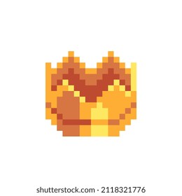 Golden crown with jewel. Pixel art icon. Flat style. 8-bit. Sticker design. Isolated vector illustration.