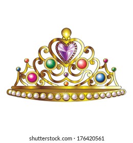 Golden Crown with Jewels and Pearls