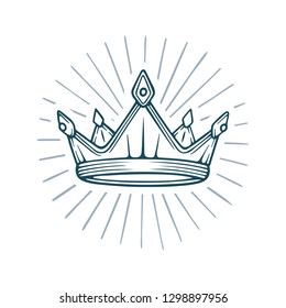 Golden Crown. King Crown With Abstract Light Rays Hand Drawn Vector Illustration.
Crown Sketch Drawing Symbol.