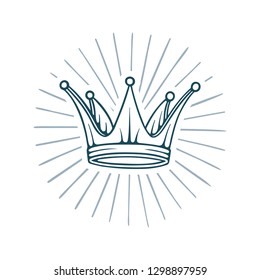 Golden crown. King Crown with abstract light rays hand drawn vector Illustration.
Crown sketch drawing symbol.