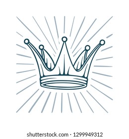 Golden crown. King Crown with abstract light rays hand drawn vector Illustration.
Crown sketch drawing symbol.