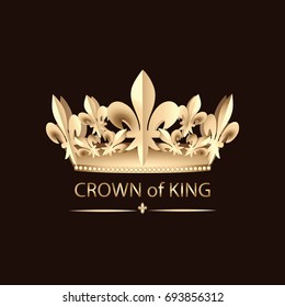 Golden CROWN of the KING. Emblem. Abstract luxury, royal golden company logo icon vector design. Elegant crown, tiara, diadem premium symbol.