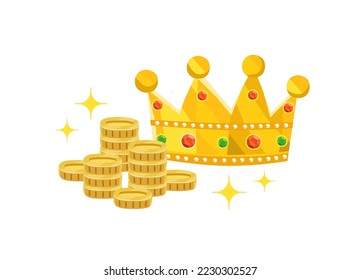 golden crown of the king flat polygon illustration with coins