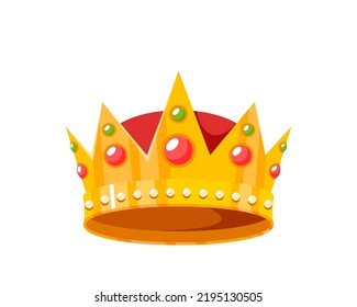 Golden Crown For King Or Queen, Imperial Sign Isolated On White Background. Crowning Headdress For Monarch, Royal Gold Monarchy Medieval Emperor Coronation Symbol. Cartoon Vector Illustration, Icon