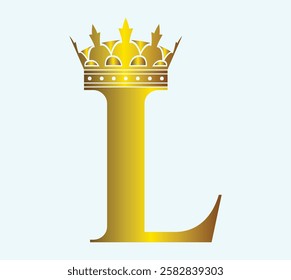 Golden Crown Letter L golden crown isolated  white background