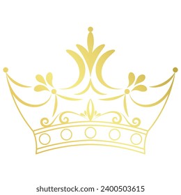 Golden crown with lines on a white background for decoration.