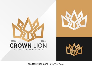 Golden Crown Lion Logo Design Vector illustration template