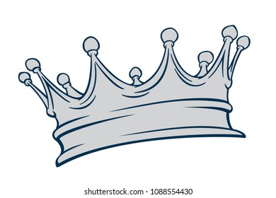 Golden crown mascot. Black and white vector illustration isolated on white background. Good for logos, icons, posters, stickers.