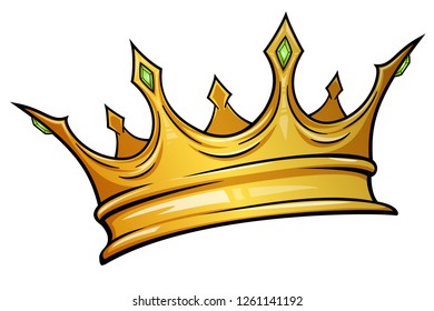 Golden crown mascot with colorful gem stones. Vector illustration isolated on white background. Good for logos, icons, posters, stickers.	
