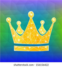 Golden crown on Abstract Triangle Geometrical Multicolored Background , vector