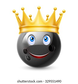 Golden crown on the ball for bowling with smiling face