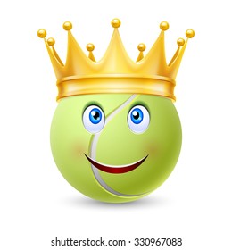 Golden crown on the ball for tennis with smiling face