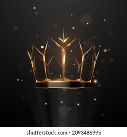 Golden crown on black background with light effect svg