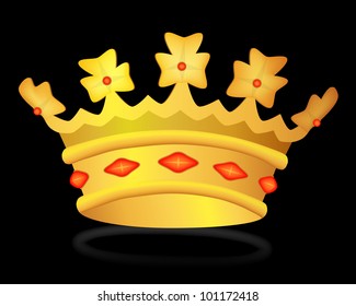 Golden crown on black, vector, 10eps.