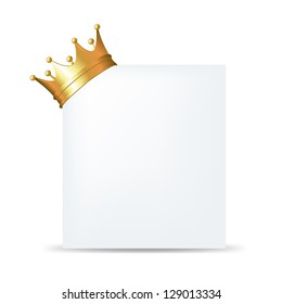 Golden Crown On Blank Card With Gradient Mesh, Isolated On White Background, Vector Illustration