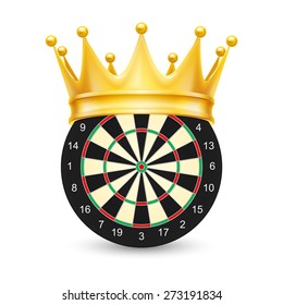 Golden crown on Dart Board isolated on white background