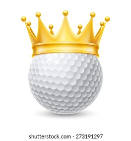 Golden crown on the golf ball isolated on white