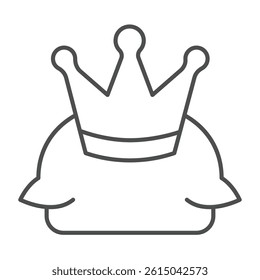 Golden crown on pillow thin line icon, city museum concept. Vector graphics. Crown of queen or king, royal person sign on white background, outline style icon for mobile and web design