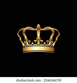 Golden crown on a transparent background. Crowning headdress for king and queen. Monarch jewels royalty luxury coronation. Vector illustration.