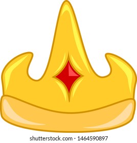 A golden crown with orange stone at the center, vector, color drawing or illustration.