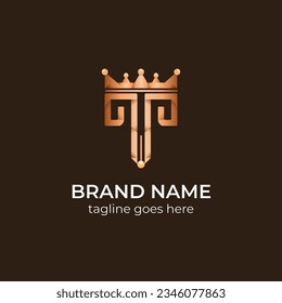 golden crown pen logo design.logotype design