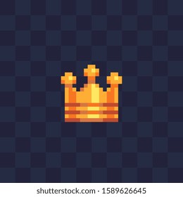 Golden crown. Pixel art icon. Flat style. 8-bit. Sticker design. Isolated vector illustration.