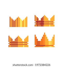 Golden crown. Pixel art icon. Flat style. 8-bit. Sticker design. Isolated vector illustration.