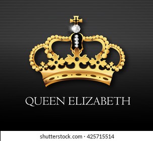 Golden Crown With Queen Elizabeth Text , Vector