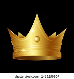 Golden crown realistic 3D on a black background.Wealth and luxury.VIP person.Vector stock illustration.