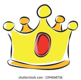 A golden crown with red gem stone in the center vector color drawing or illustration