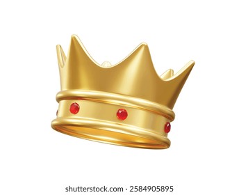 Golden Crown with Red Jewels icon illustration 3d. Crown icon 3d render illustration