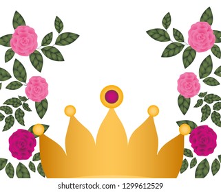 golden crown with roses isolated icon