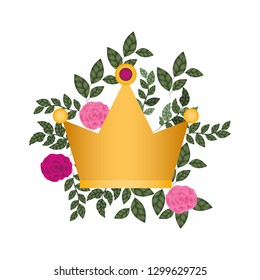 golden crown with roses isolated icon