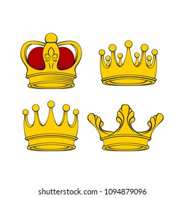 Golden crown. Royal jewelry, symbol of king queen and princess. Vector illustration.