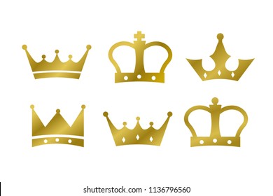 Golden Crown royal jewelry symbol of king queen isolated on white background